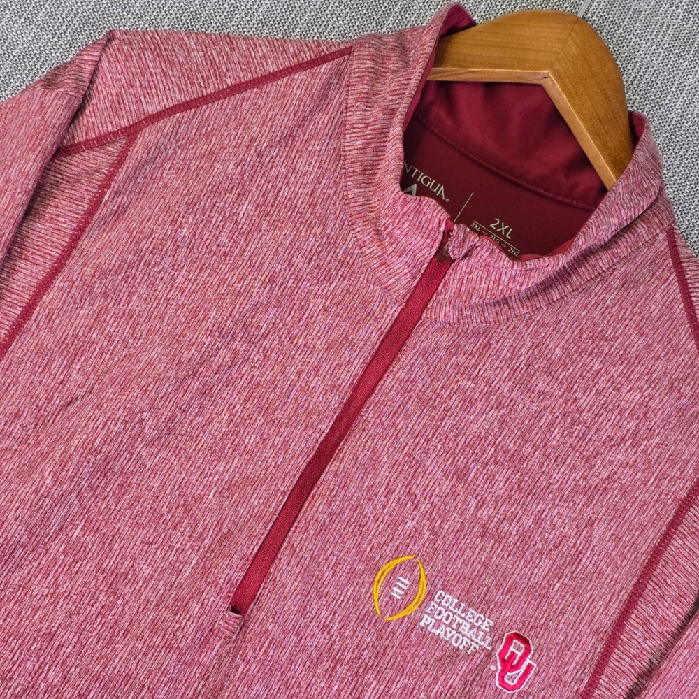 Oklahoma Sooners x Antigua CFP Pullover Mens 2XL XXL Maroon Heather Quarter Zip